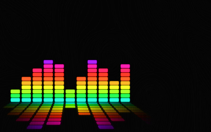 Colorful Audio Equalizer — Black, Dynamic, Digital Art, Bars, Reflection