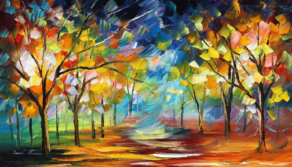 Colorful autumn forest scene