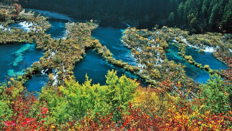 Colorful autumn lakes and forests