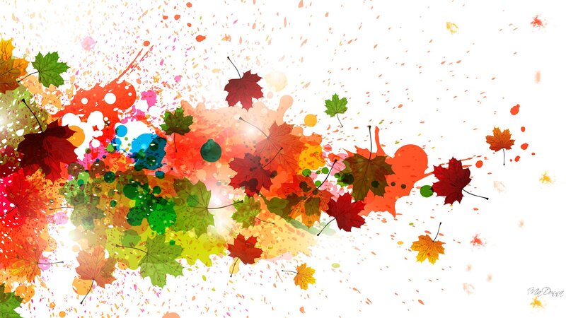 Colorful Autumn Leaves — Red, Vibrant, Digital Art