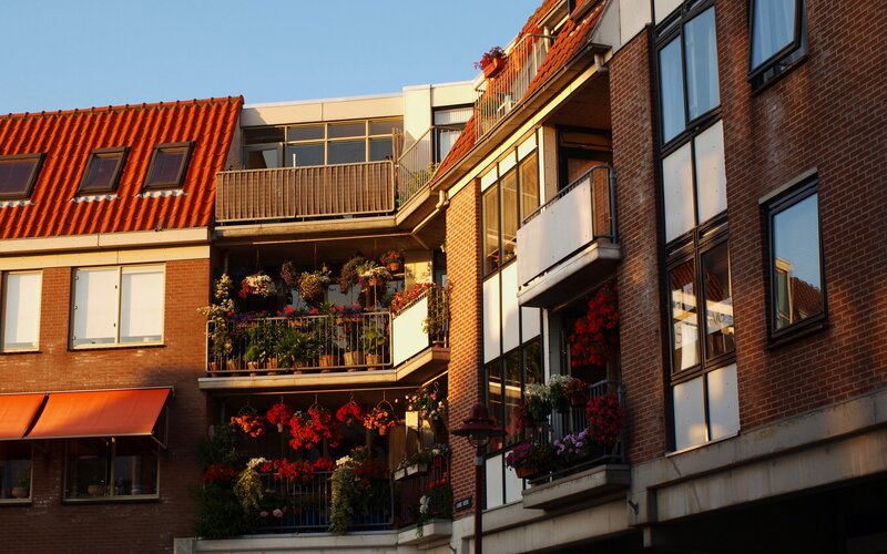 colorful balconies in a city