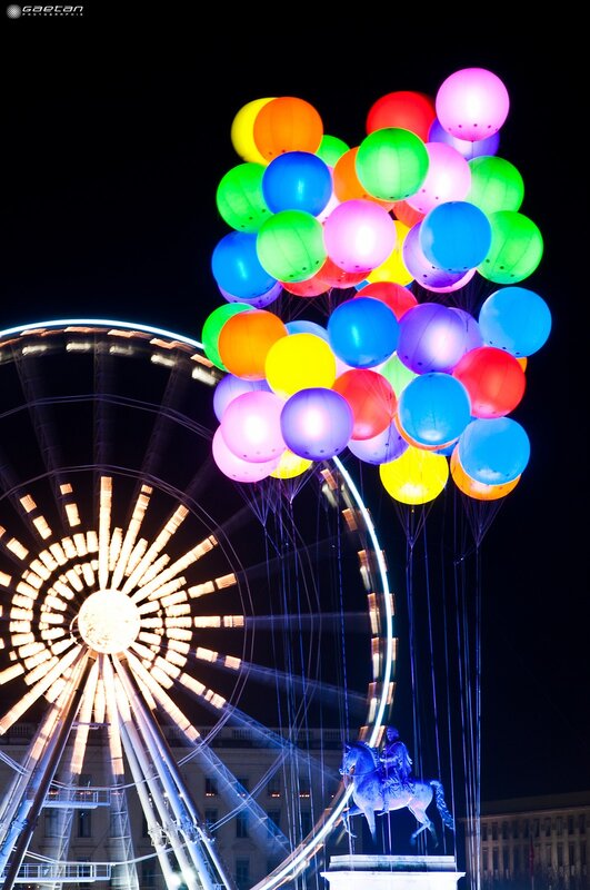 Colorful balloons and Ferris wheel