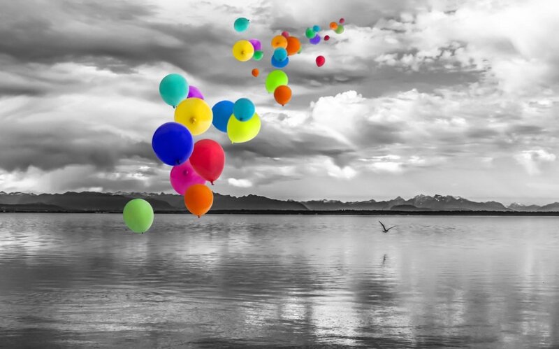Colorful Balloons Floating — Black