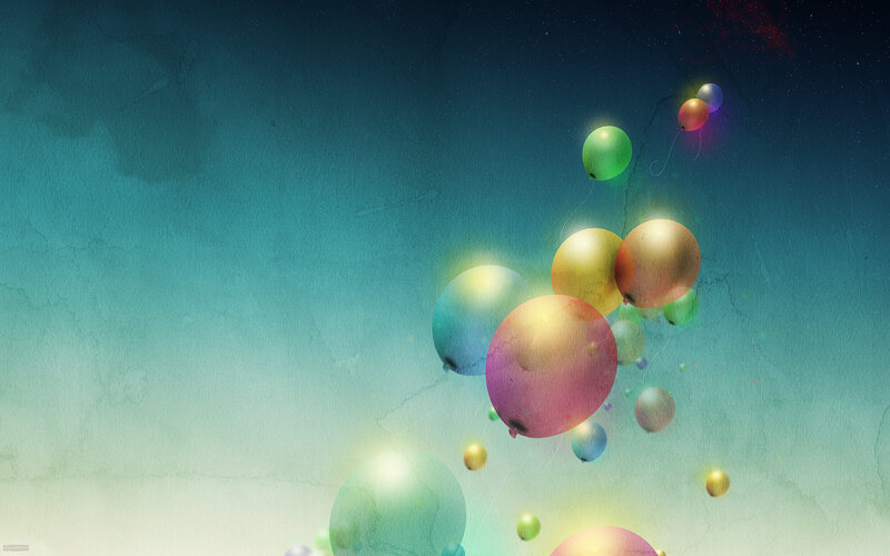 Colorful Balloons Floating — Blue, Dreamy, Night