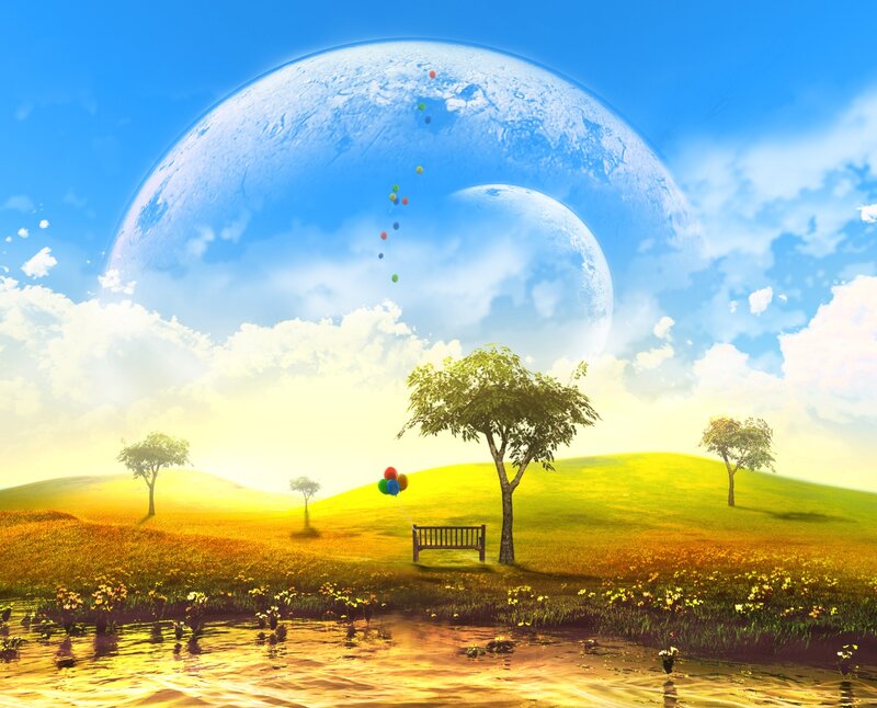 Colorful Balloons Floating — Blue, Serene