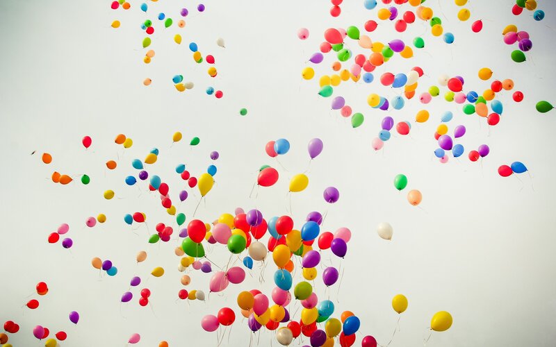 Colorful Balloons Floating — White