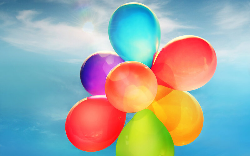 Colorful Balloons in Sky — Blue, Bright, Afternoon, Photograph
