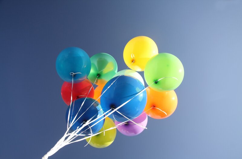 Colorful Balloons in Sky — Blue, Bright