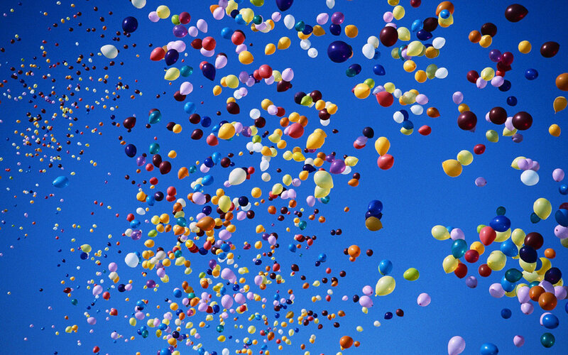 Colorful Balloons in Sky — Blue, Celebratory, Afternoon, Photograph
