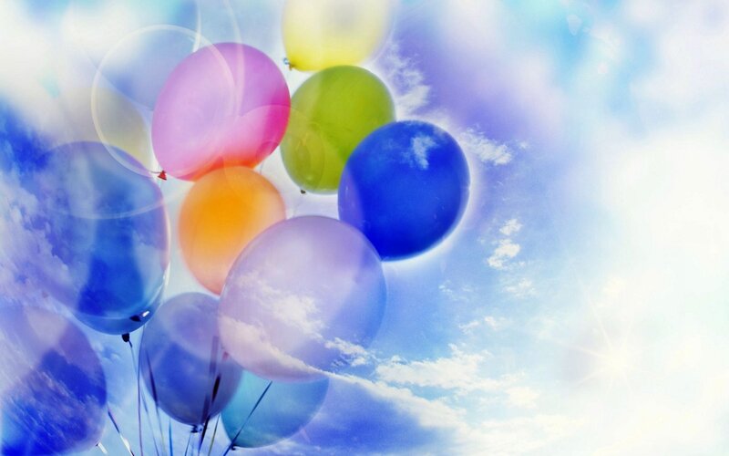 Colorful Balloons in Sky — Blue, Celebratory