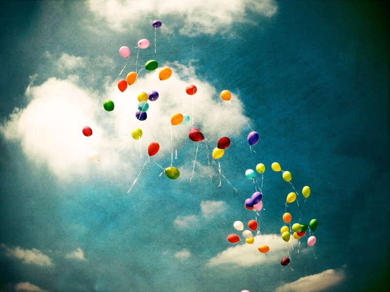 Colorful Balloons in Sky — Blue, Dreamy