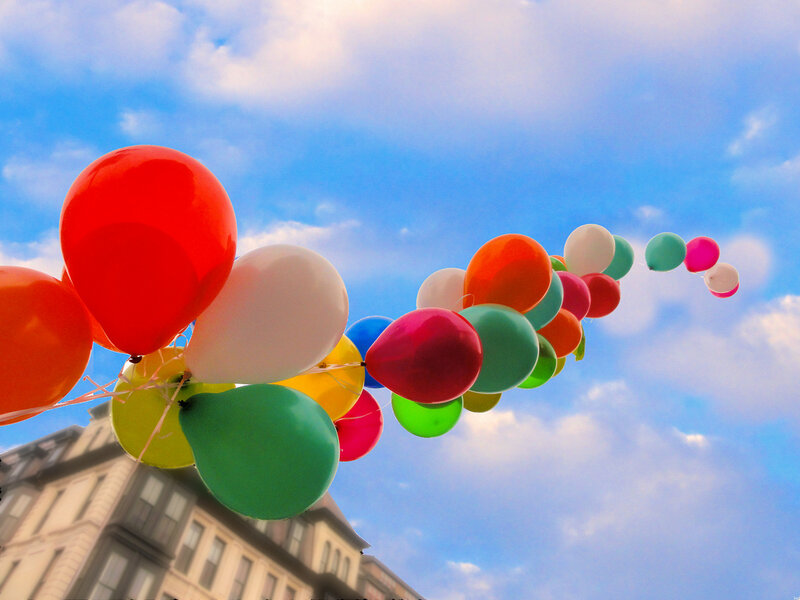 Colorful Balloons in Sky — Blue, Festive, Afternoon, Photograph