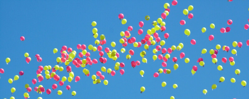 Colorful Balloons in Sky — Blue, Festive