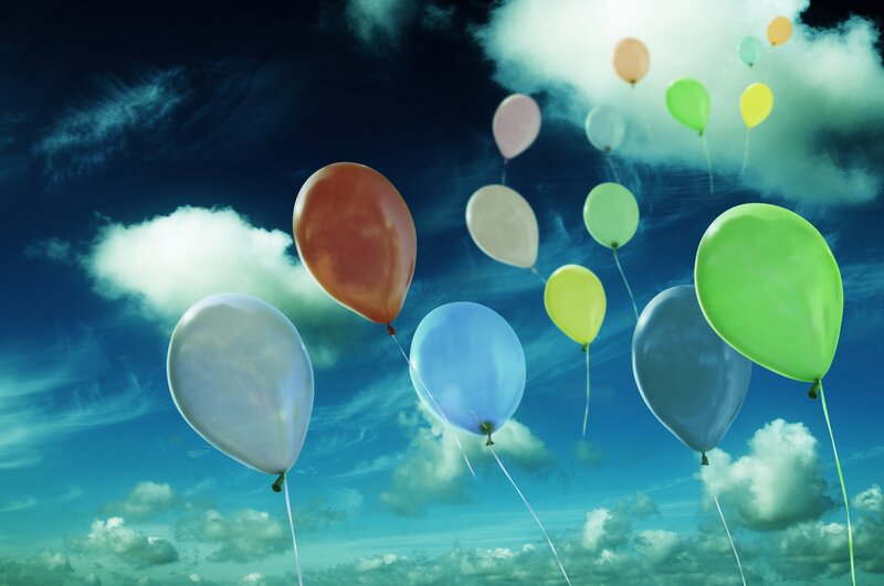 Colorful Balloons in Sky — Blue, Serene, Afternoon, Digital Art