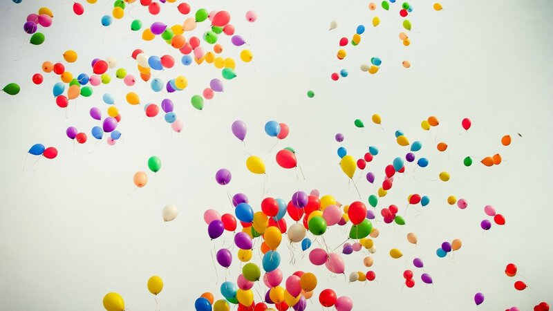 Colorful Balloons in Sky — White