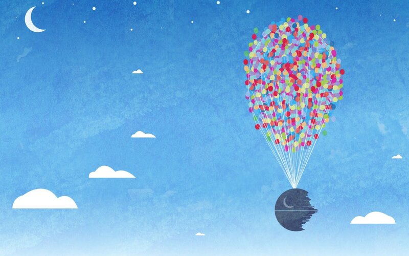 Colorful balloons lifting house