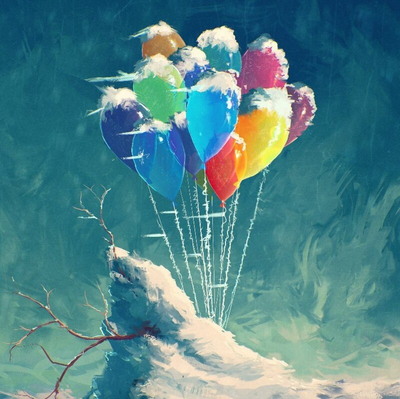 Colorful Balloons on Cliff