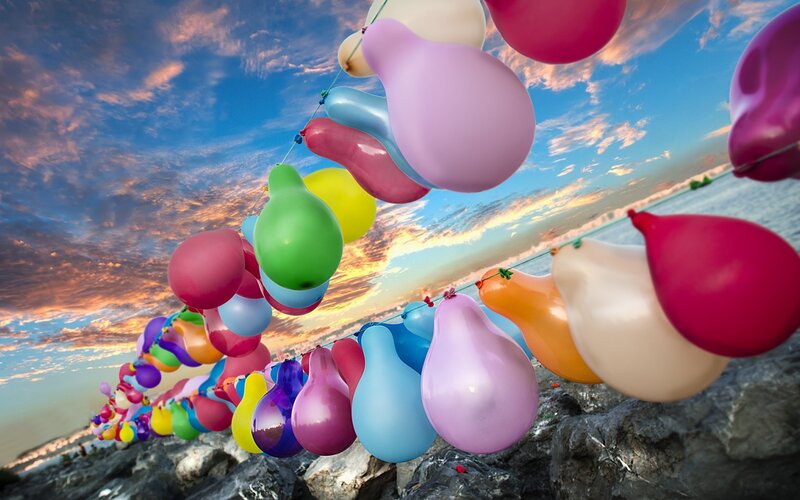 Colorful Balloons on String