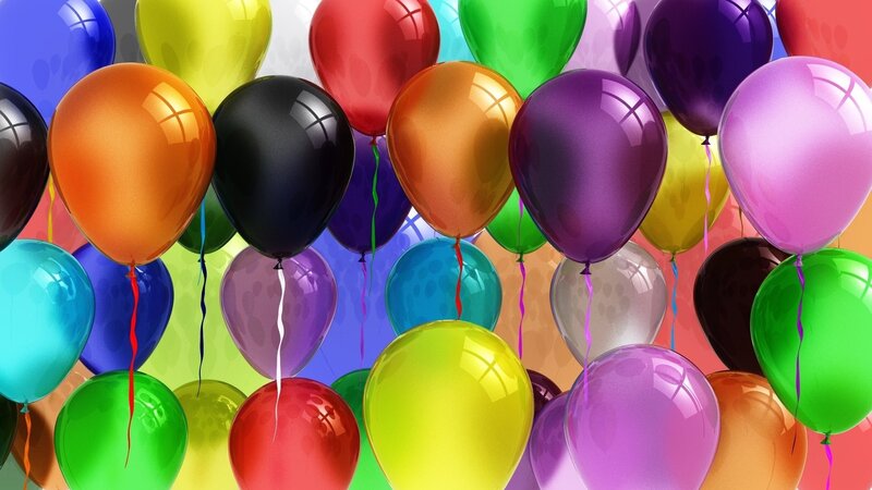 Colorful Balloons — Red, Festive, Digital Art, Ribbons