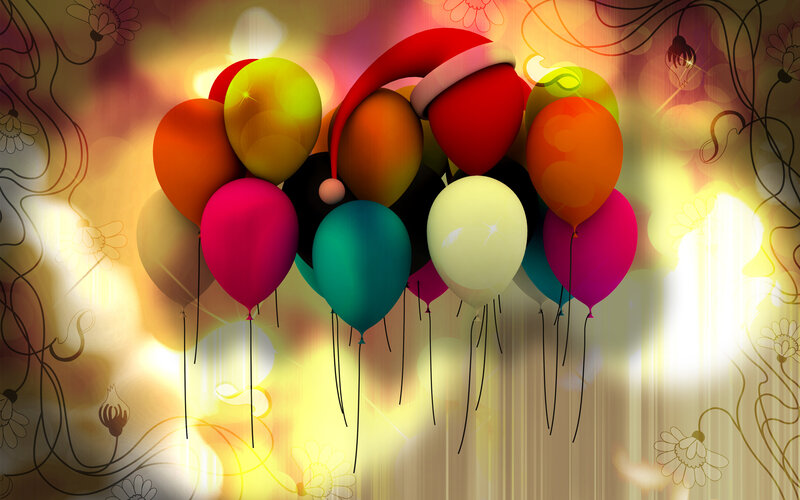 Colorful Balloons with Santa Hat