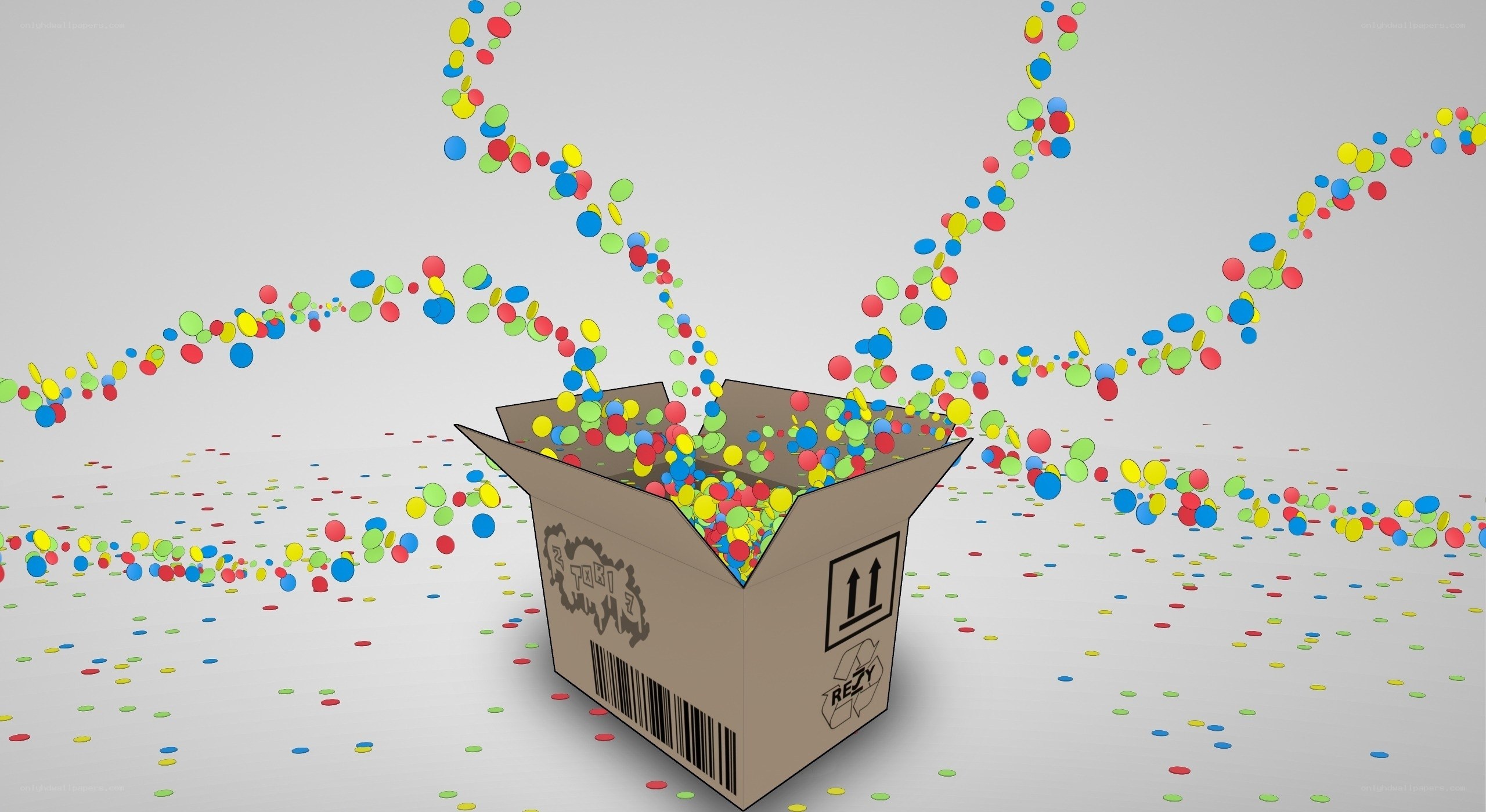 Colorful balls bursting from box