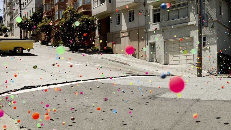 Colorful balls on a city street