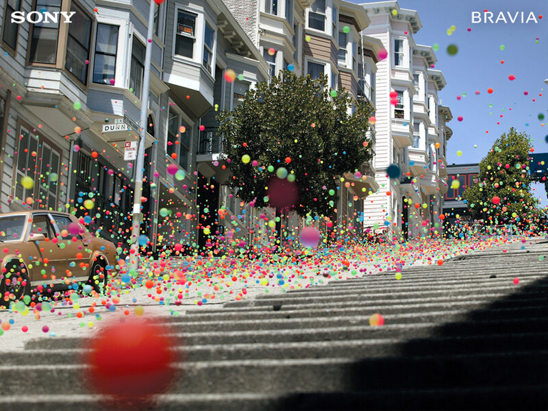 Colorful balls on a city street