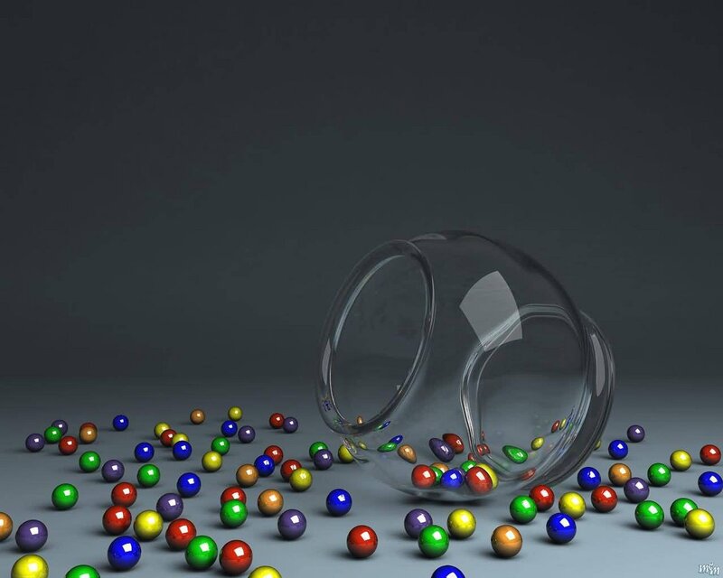 Colorful balls spilled from a glass jar