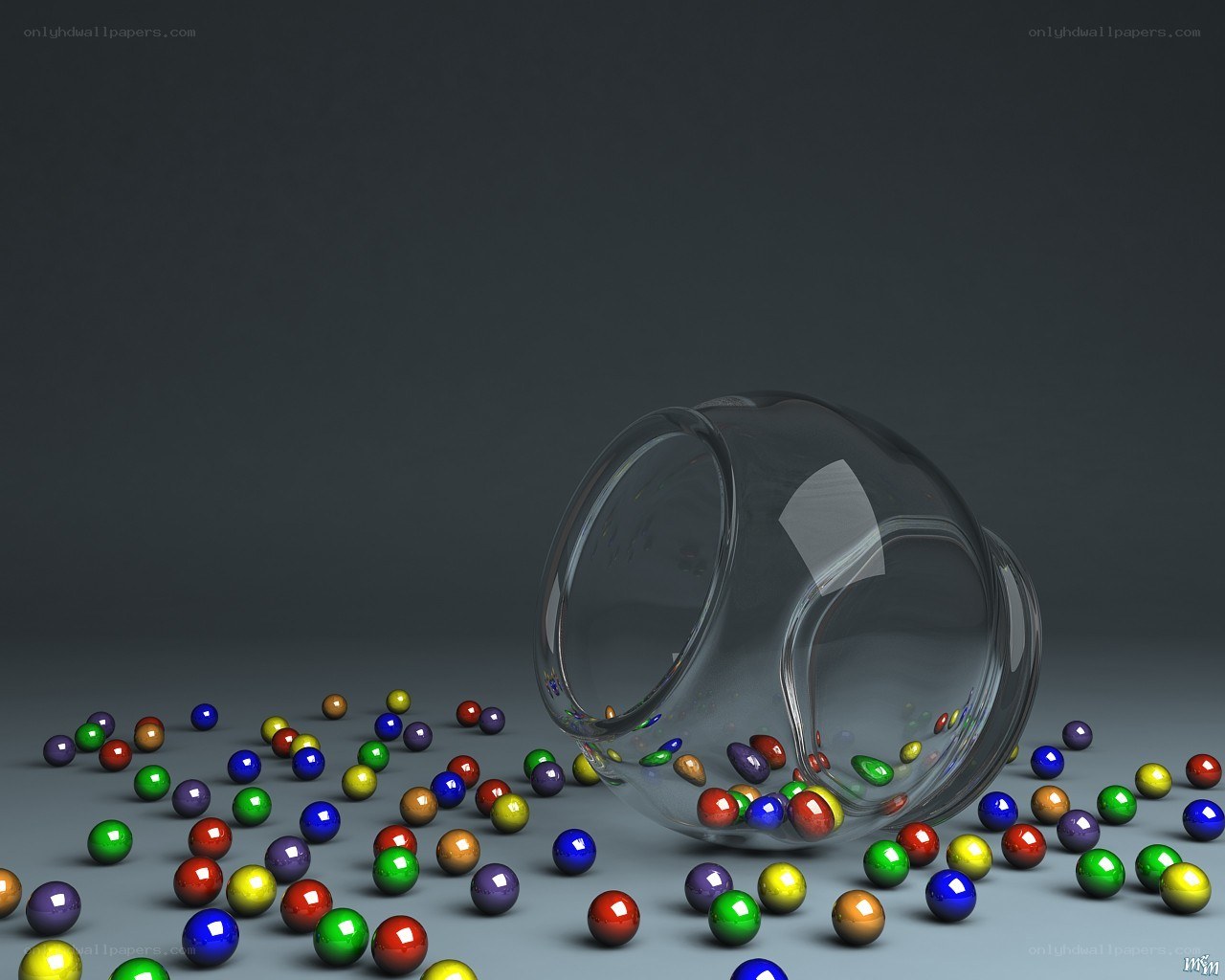 Colorful balls spilled from jar