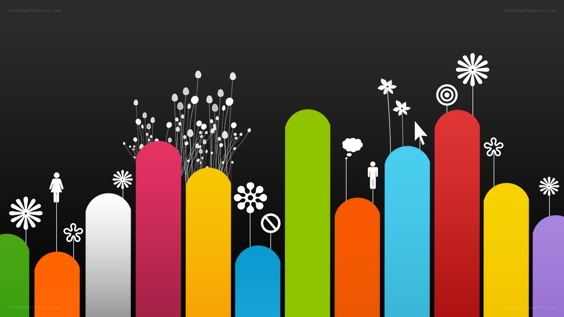 Colorful bar chart with icons