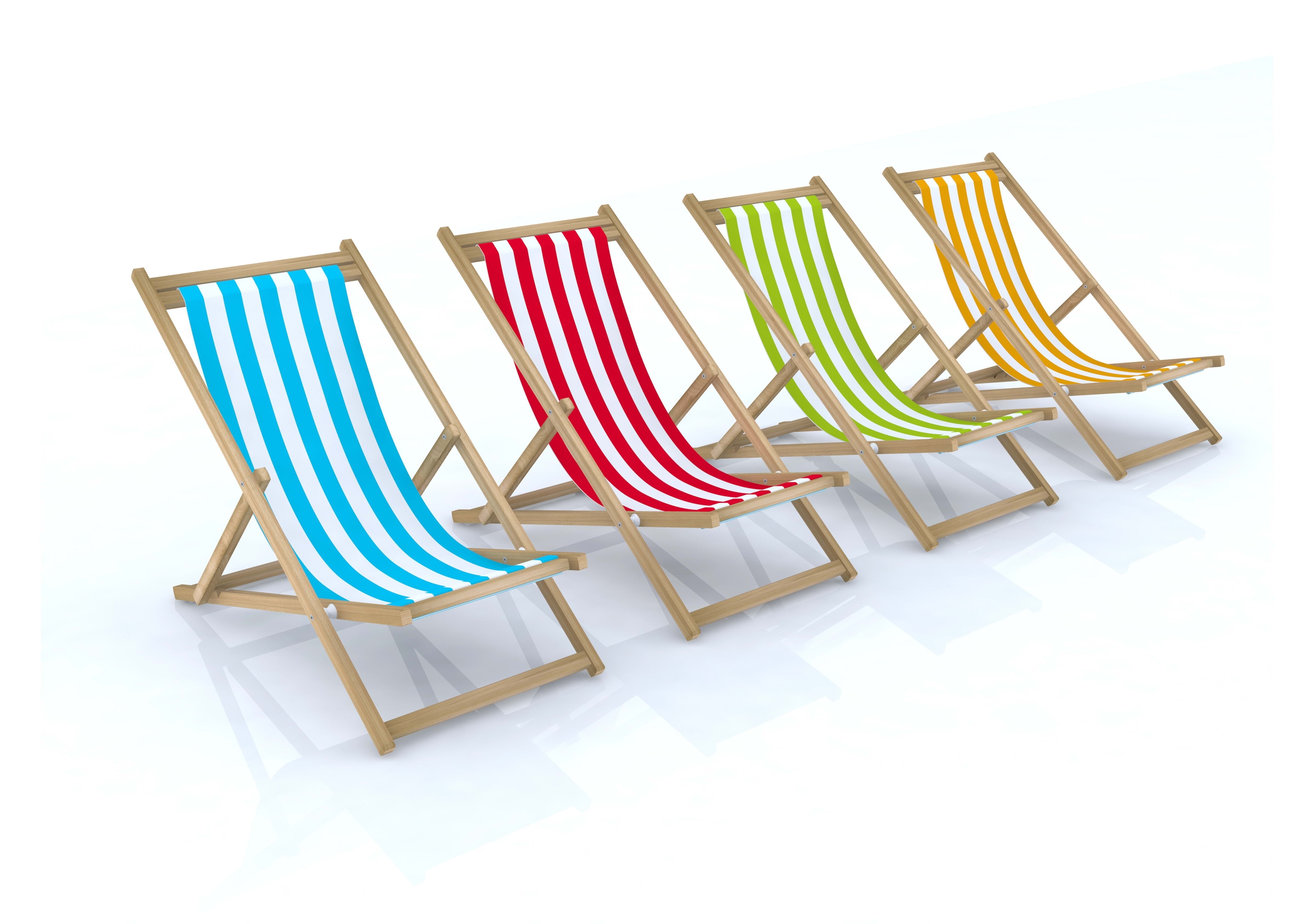 Colorful beach chairs in a row