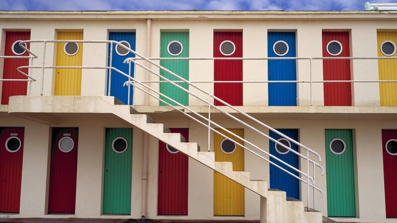 Colorful beach hut doors