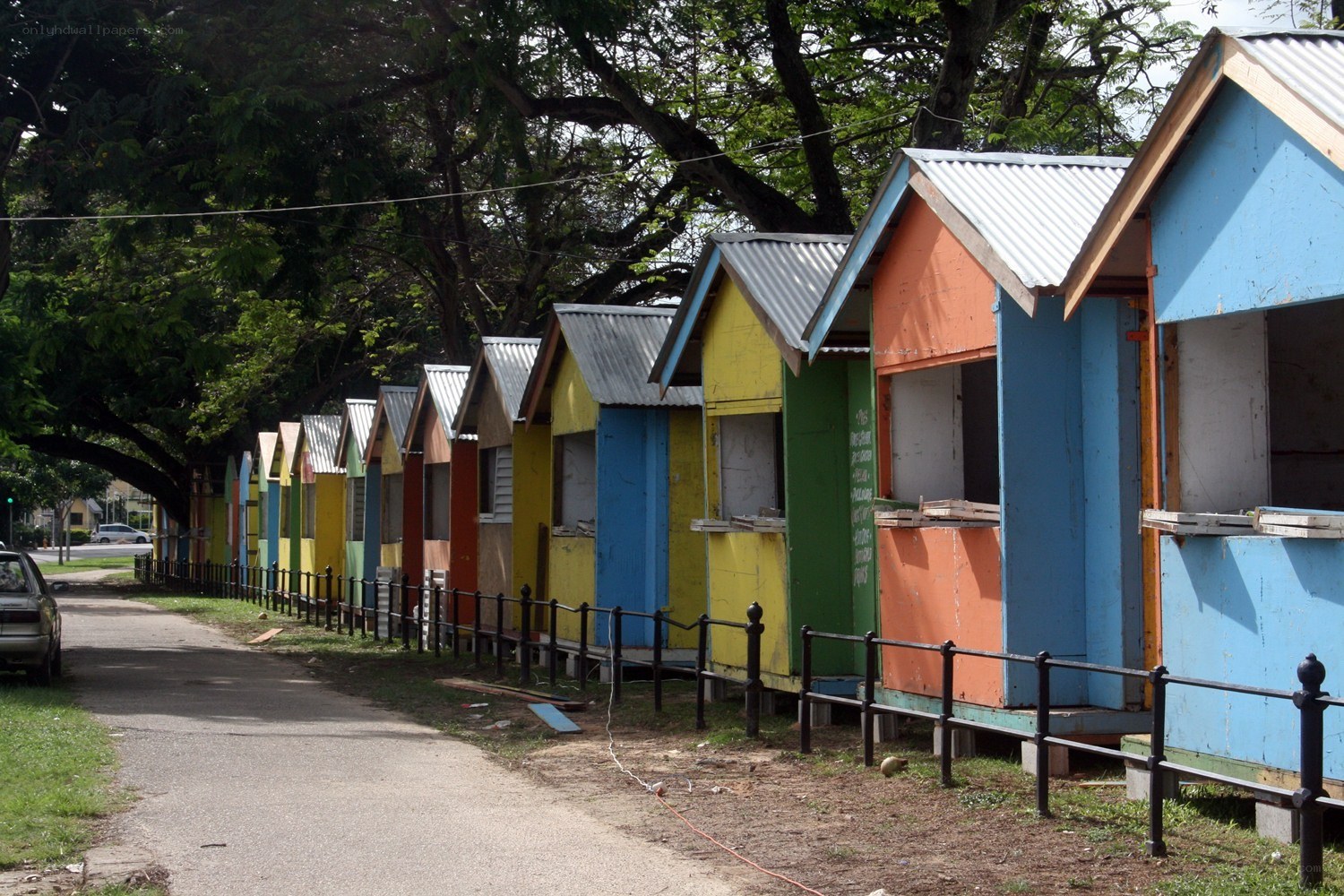 colorful beach huts in a row