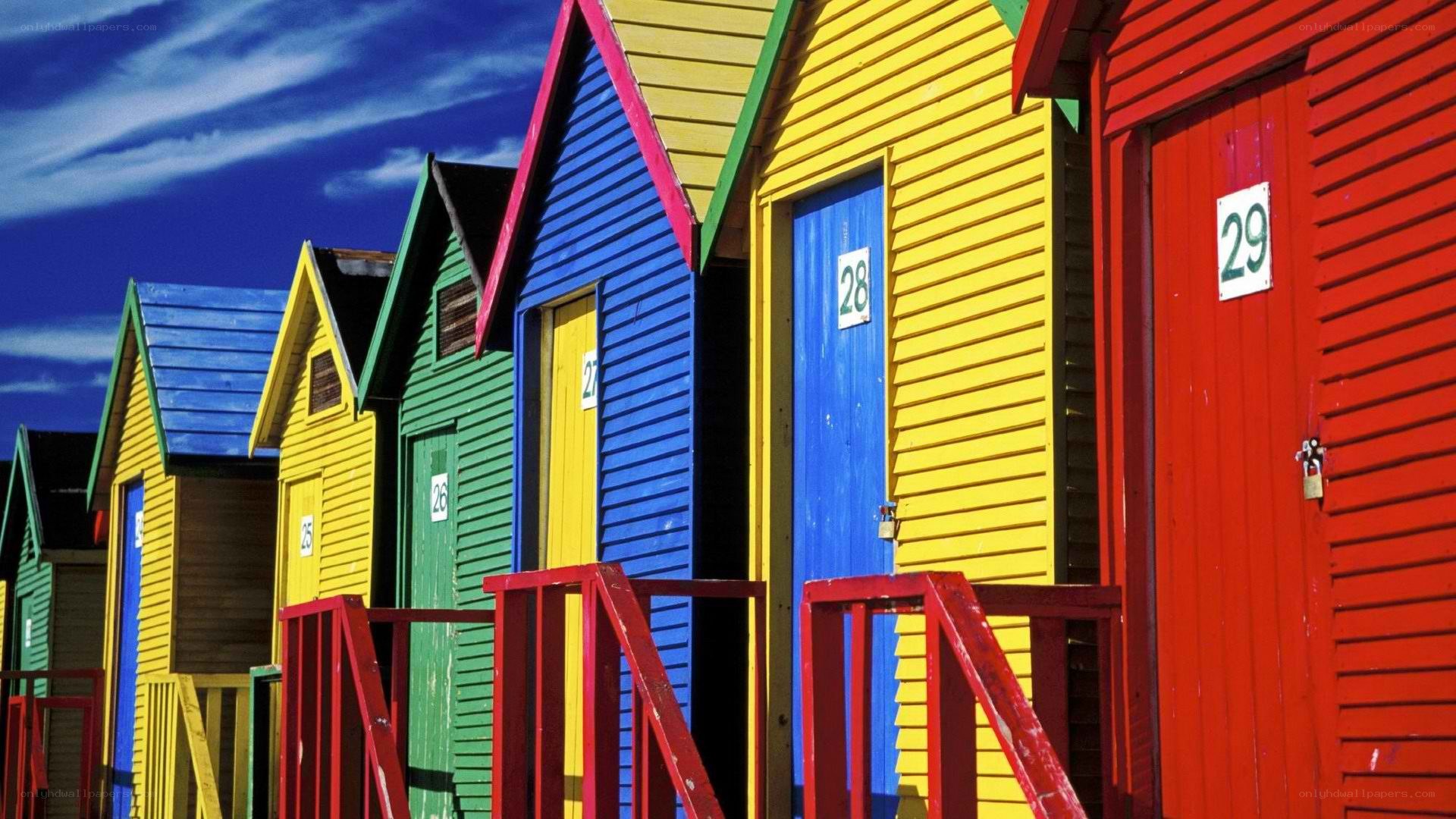 Colorful beach huts in a row