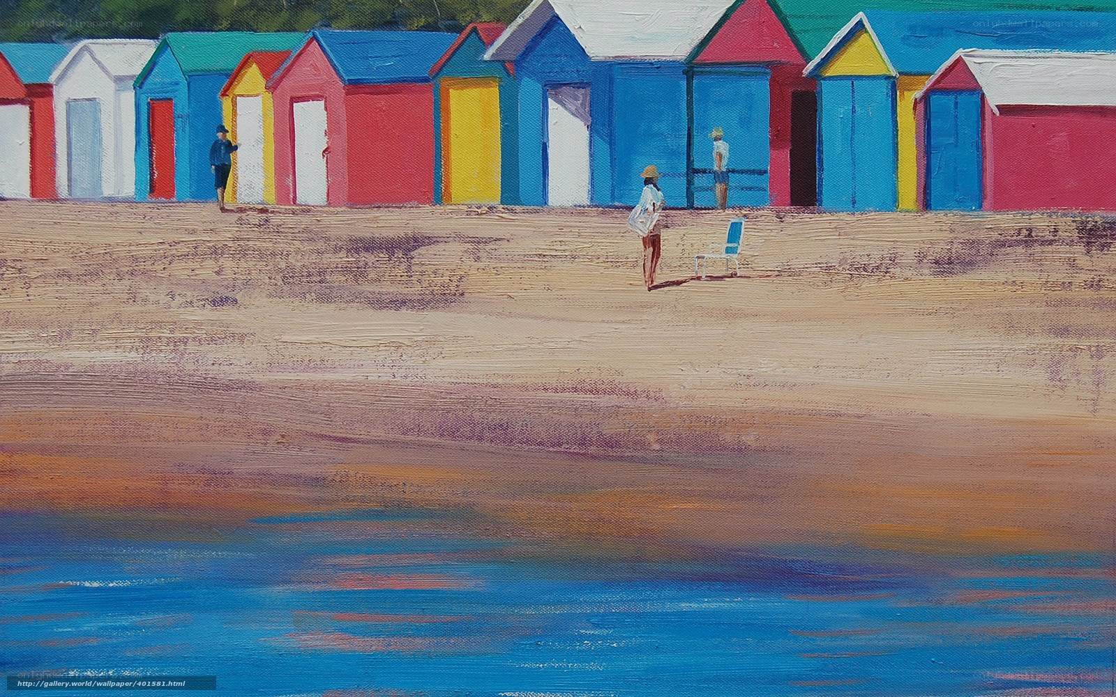 Colorful beach huts painting