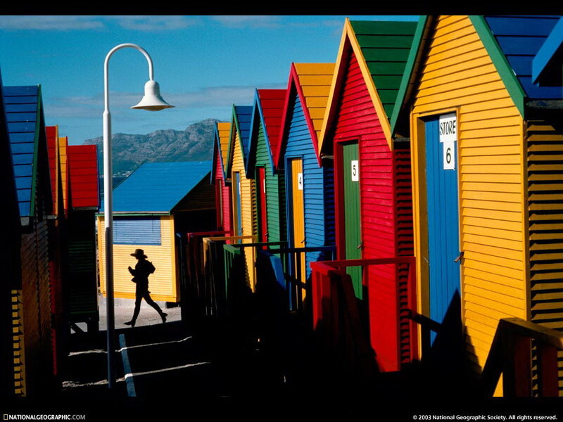 Colorful Beach Huts — Yellow, Vibrant