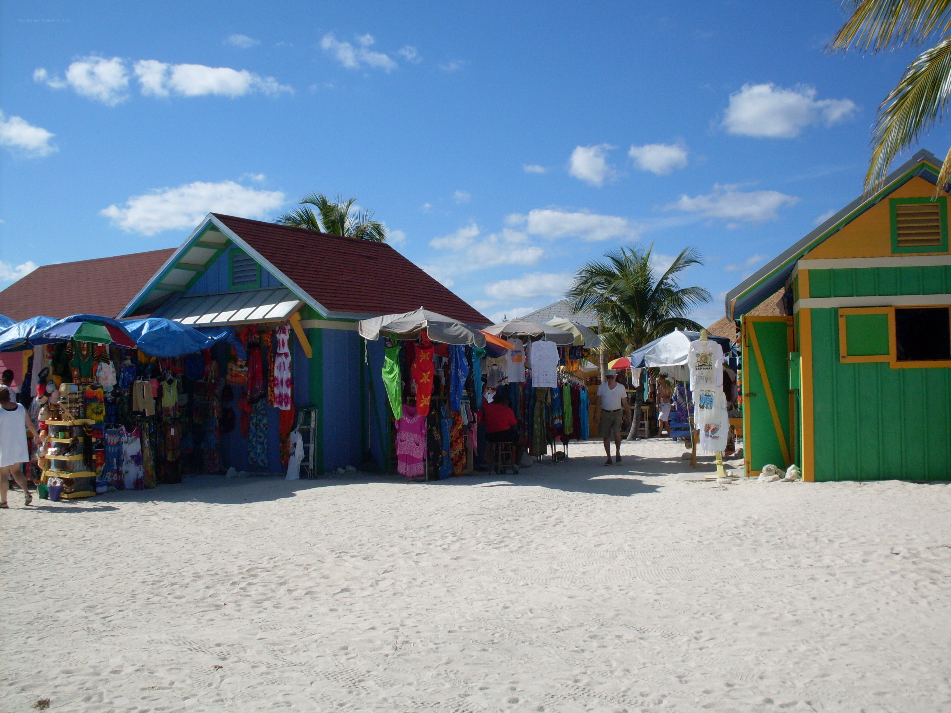 Colorful beach market stalls