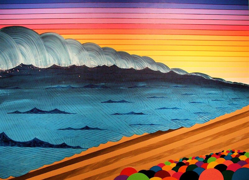 Colorful beach sunset scene