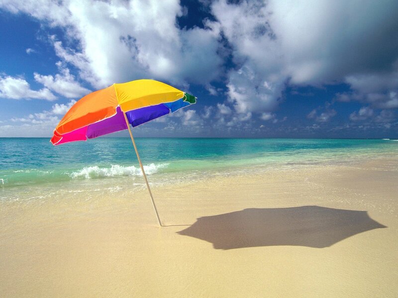 Colorful Beach Umbrella — Yellow, Serene, Afternoon