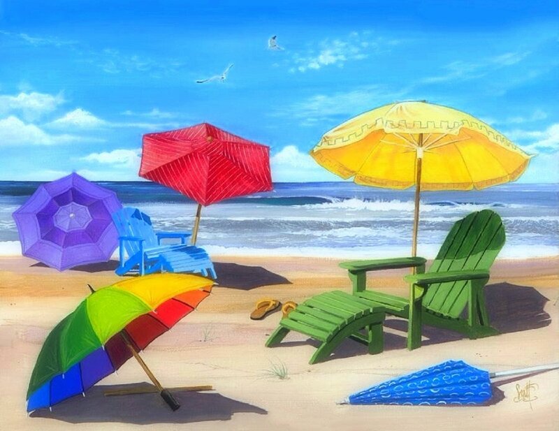 Colorful Beach Umbrellas — Blue, Serene