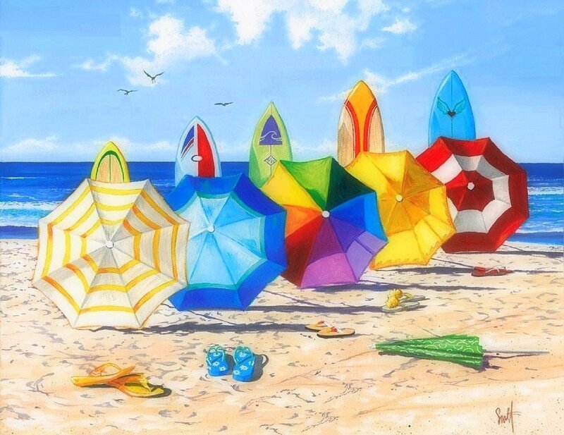 Colorful Beach Umbrellas — Blue