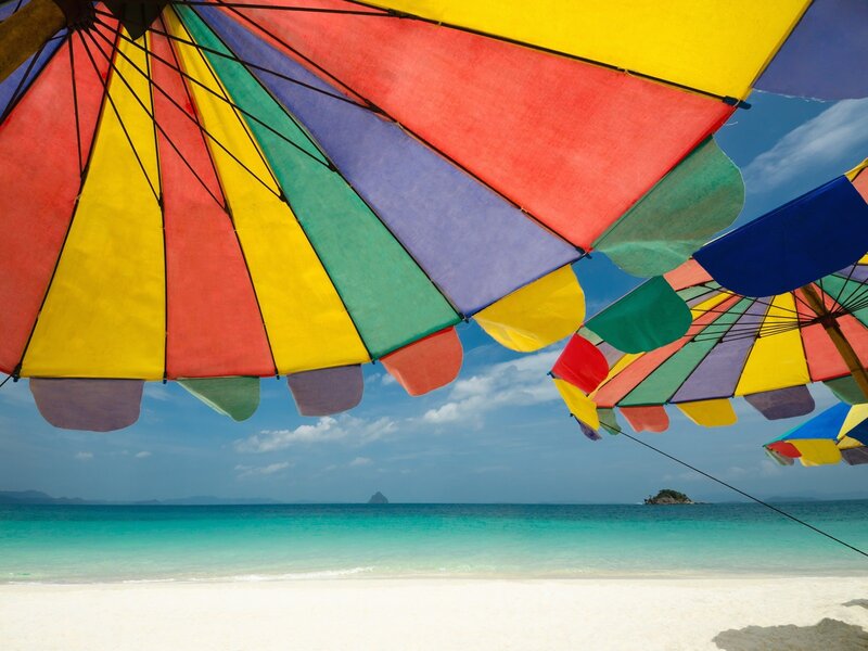 Colorful beach umbrellas on a sunny day