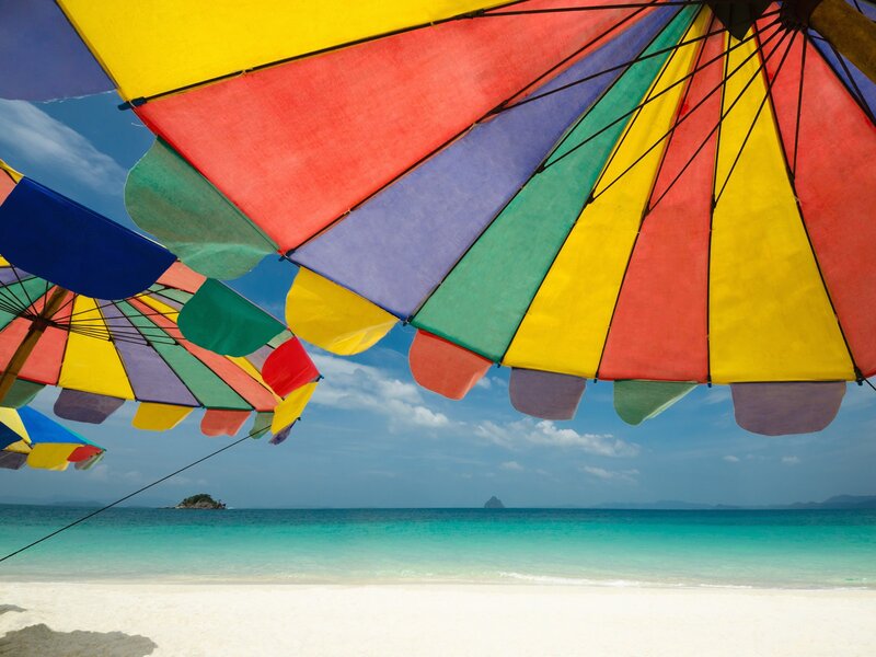 Colorful beach umbrellas on a sunny day