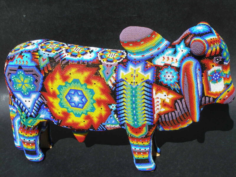 Colorful beaded bull sculpture