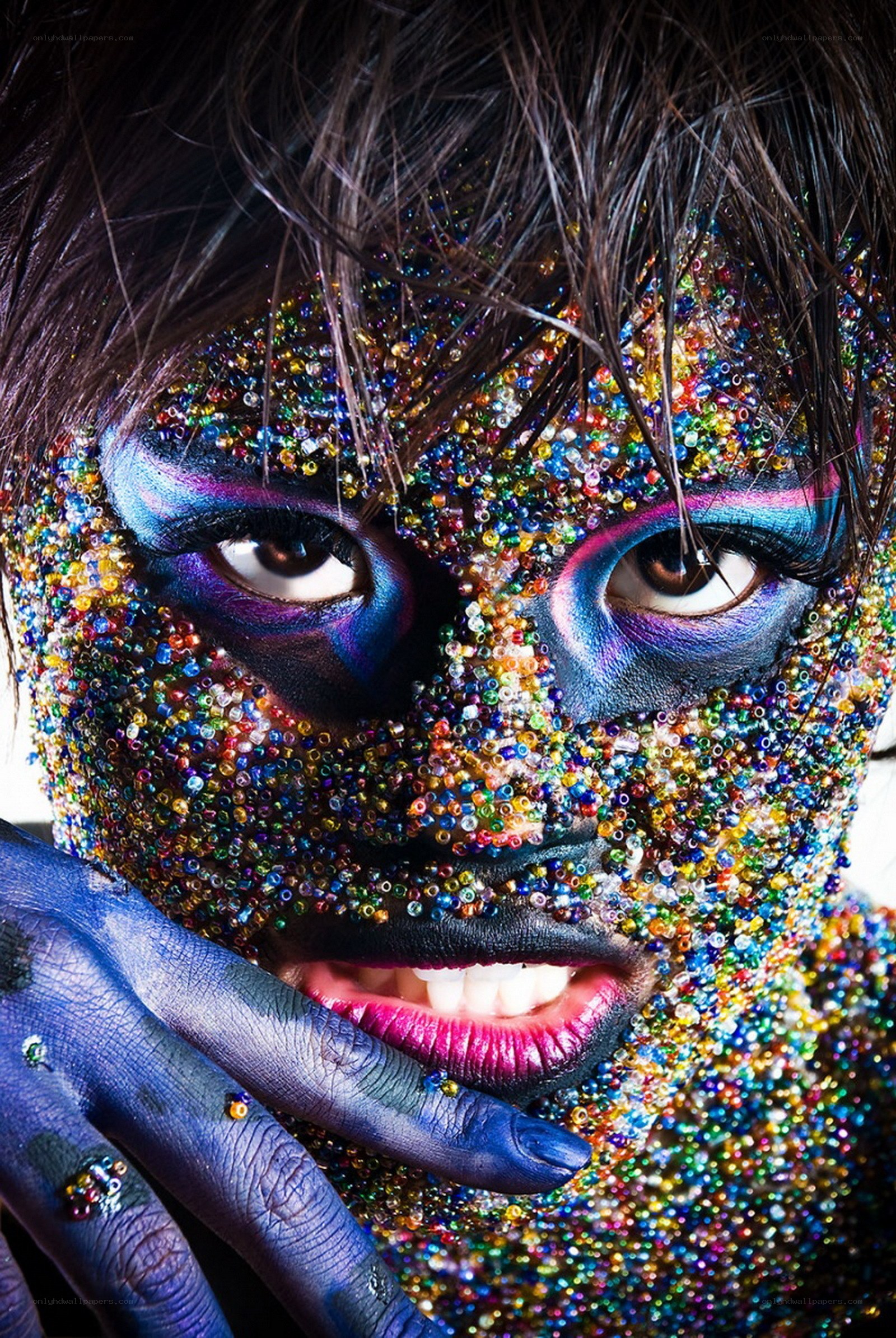 colorful beaded face art
