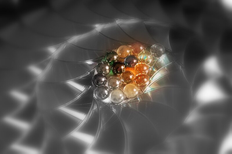Colorful beads in a spiral pattern