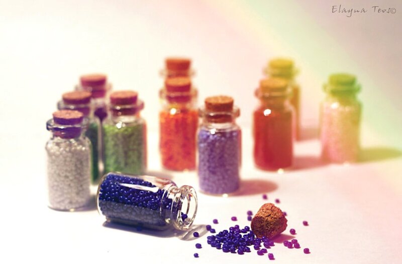 Colorful Beads in Bottles