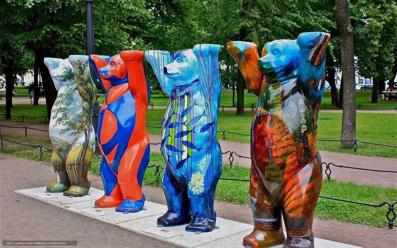 Colorful bear sculptures in park