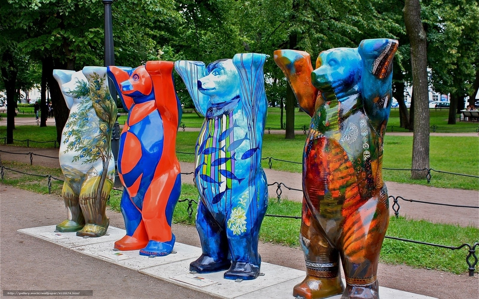 Colorful bear sculptures in park