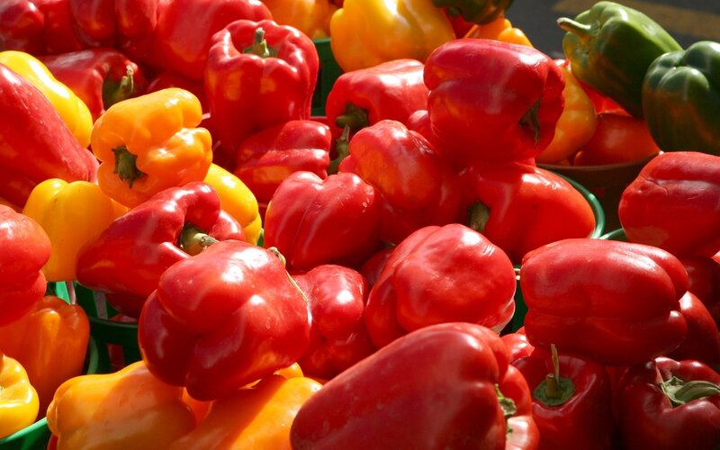 Colorful bell peppers at market